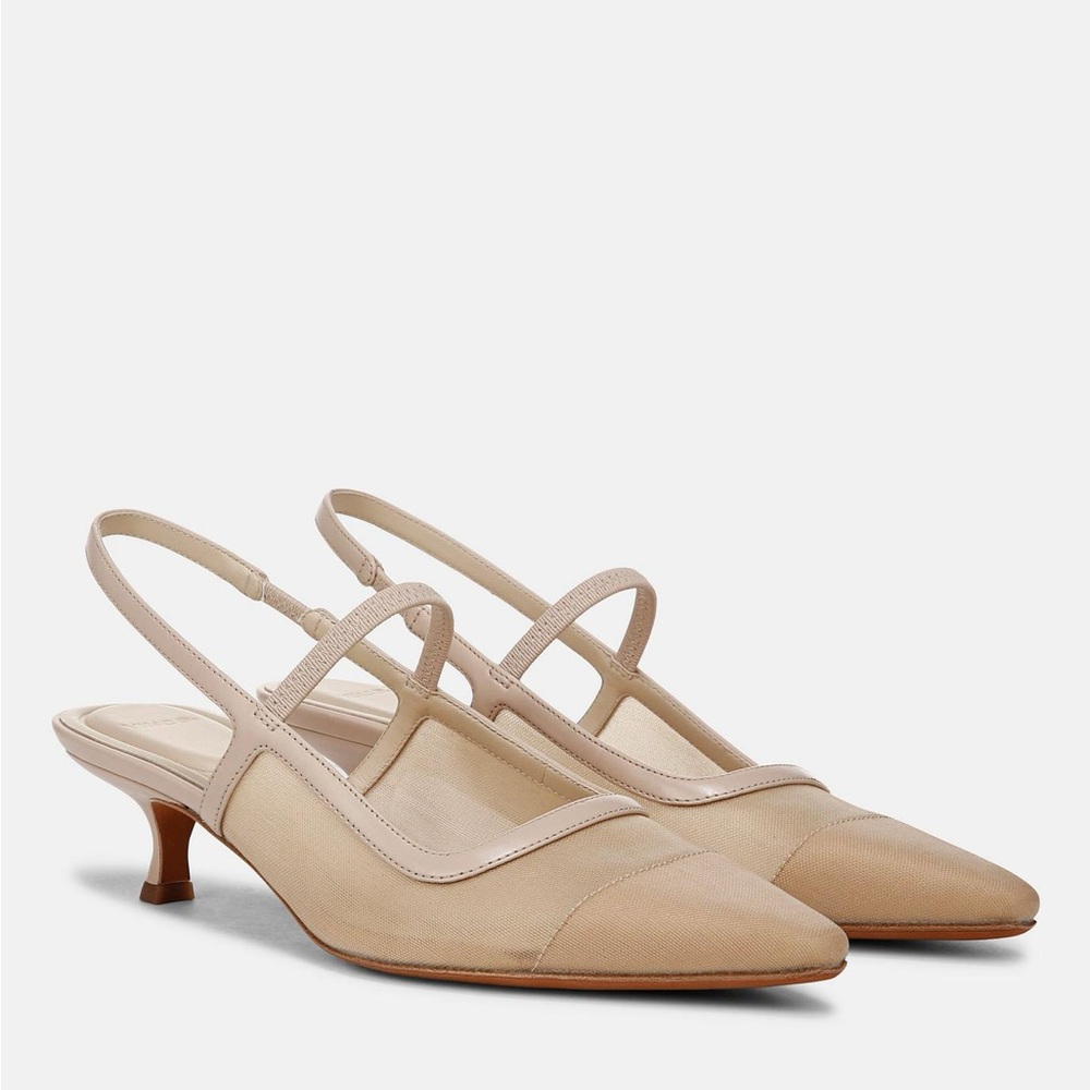 Vince Venice Leather and Mesh Slingback Kitten Heel Sz 6